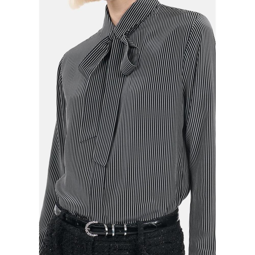 The Kooples Micro Striped 100% Silk Tie-Neck Blouse Size US S / FR 1 $415 NWT - Picture 2 of 11
